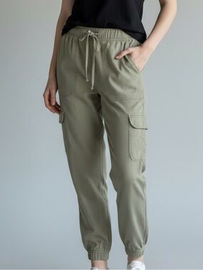 Japna Olive Green Cargo Joggers with Drawstring